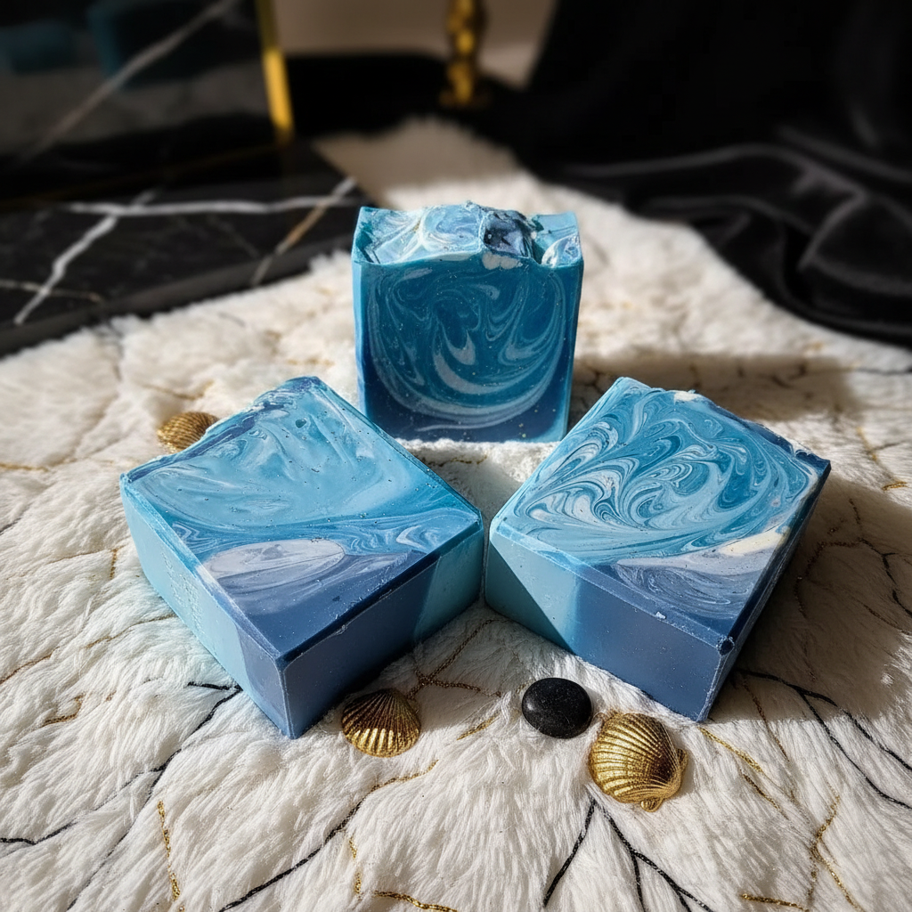 Ocean Artisan Soap Bar three bars on fluffy white surface