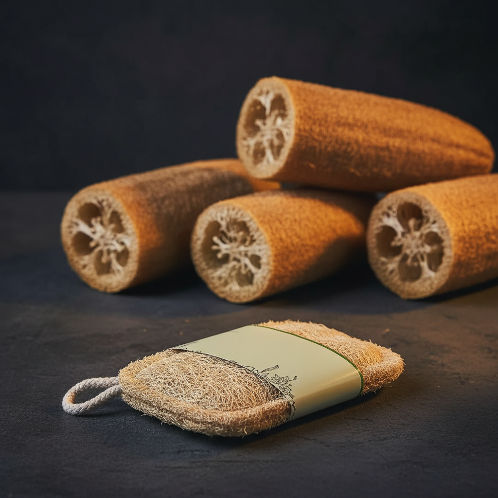 Natural Loofah - With loofah gourds background