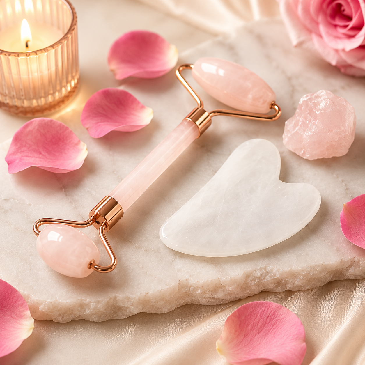 Rose Quartz Face Roller & Gua Sha Set