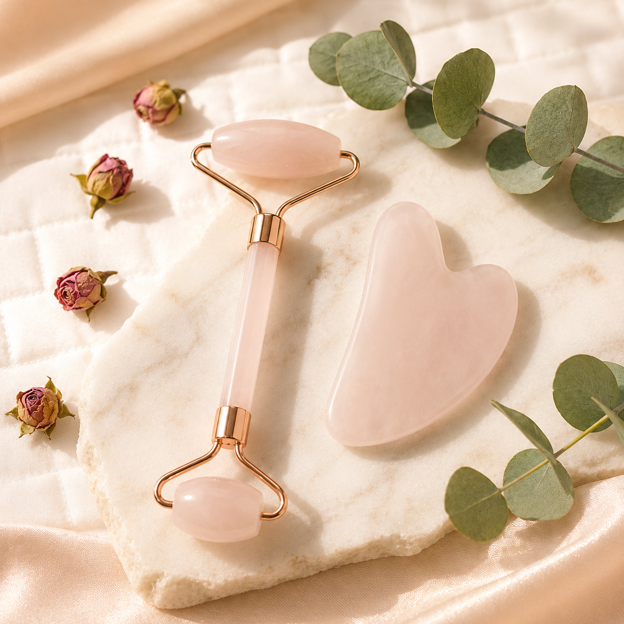 Rose Quartz Face Roller & Gua Sha Set