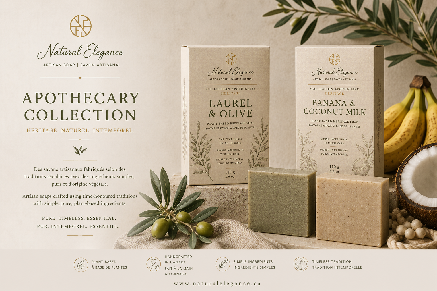 Natural Elegance Canada Apothecary Artisan Soaps - botanical heritage soaps handcrafted in Canada in small batches.