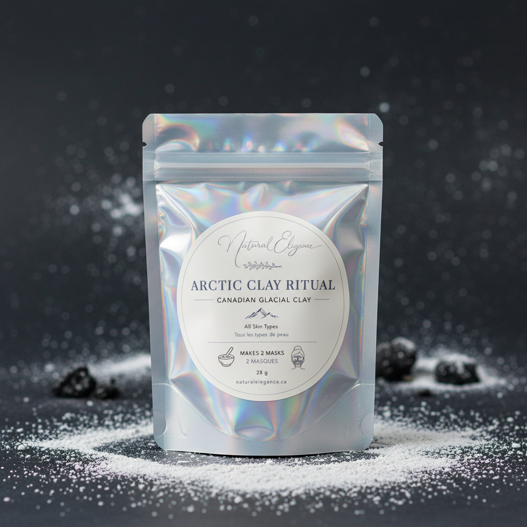Arctic Clay Ritual – Canadian Glacial Clay in a silver holographic pouch with Natural Elegance label, 28g, makes 2 masks